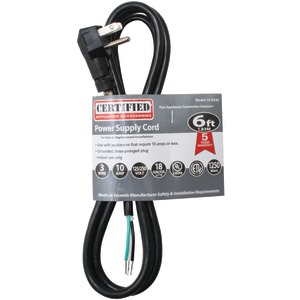 CERTIFIED APPLIANCE 15-0336 Power Supply Cord, 10 Amps (90deg -angle plug; 6ft)